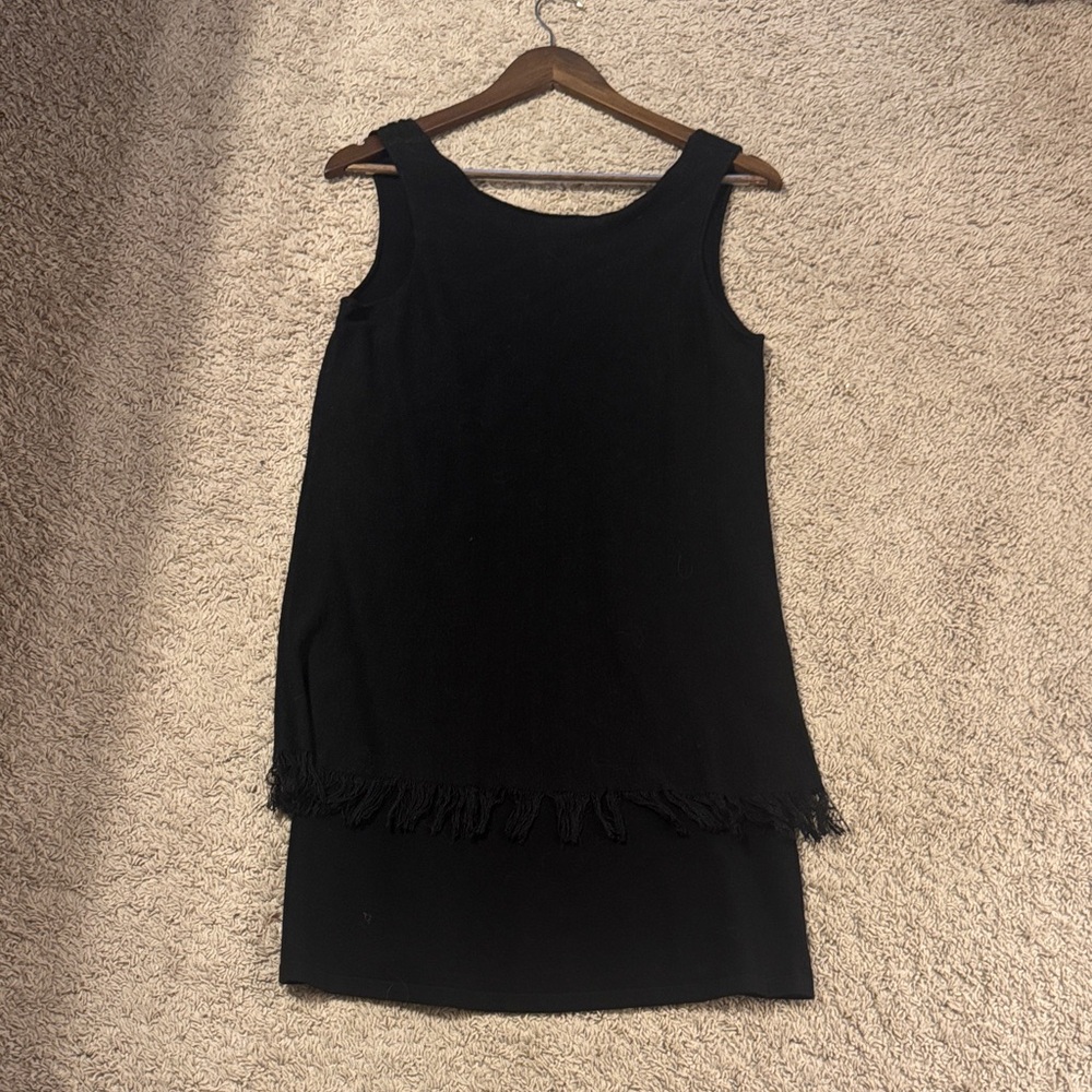 Theory Black Fringe Hem Mini Dress